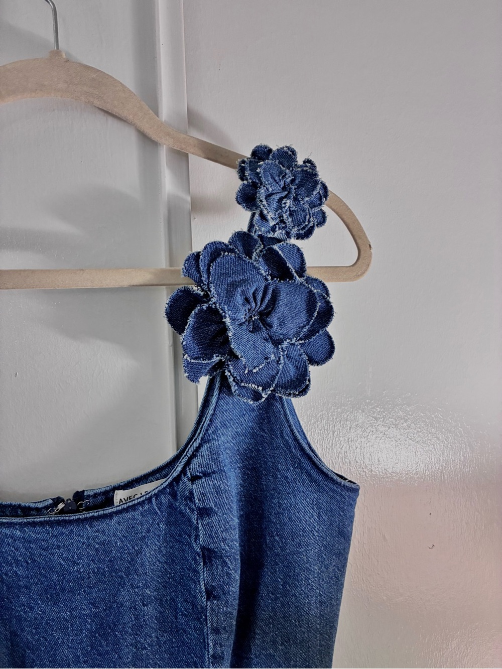 Avec Les Filles Denim Floral Strap Mini Dress Size 8